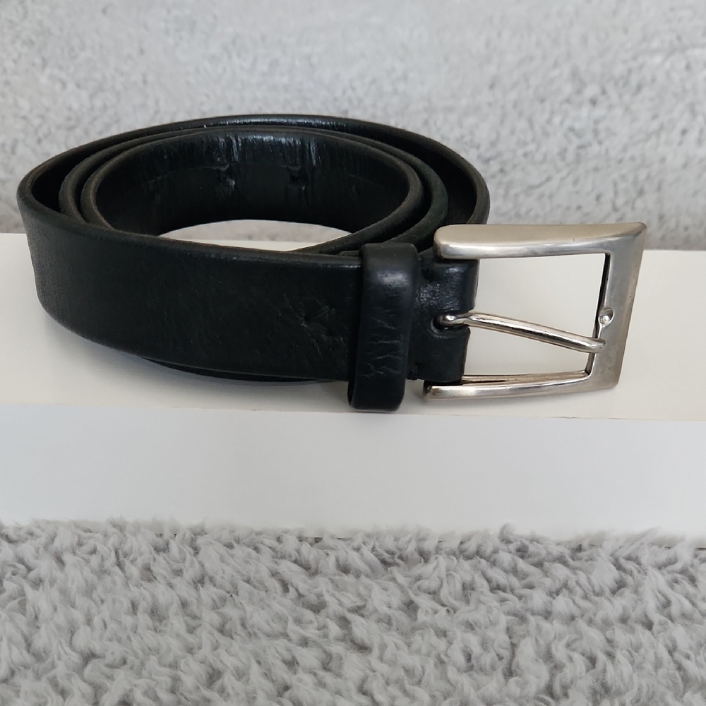 Nordstrom Men’s Black Leather Belt Size 36 Solid Brass Buckle Made in USA
